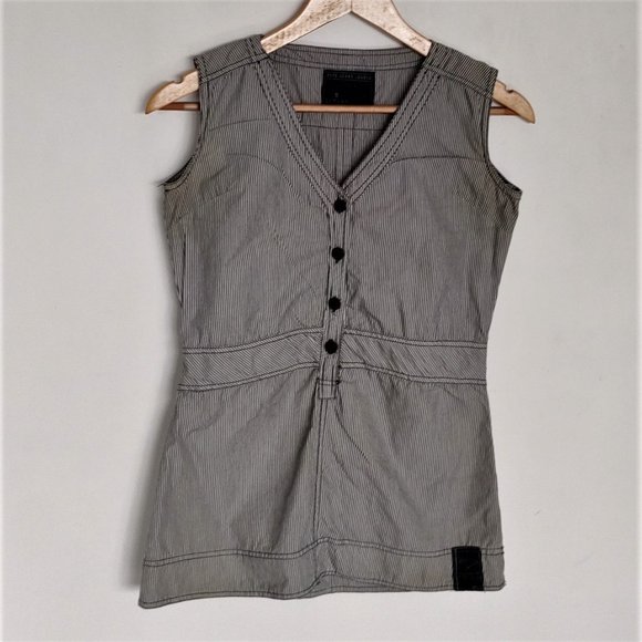 Pepe jeans London sleeveless stripped black and white button down top - Picture 2 of 9